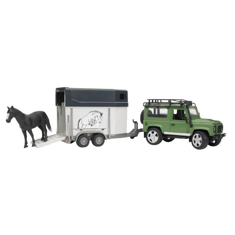 Produktansicht - bruder - Land Rover Defender mit Pferdeanhänger, Pferd 1:16