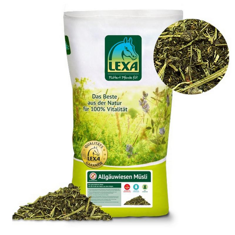 Lexa Allgäuwiesen Müsli Detailfoto Müsli und Futtersack
