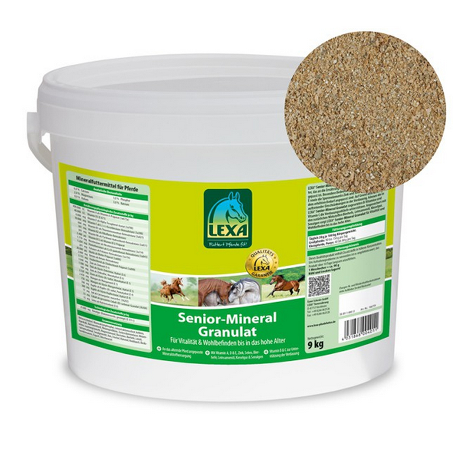 Lexa Senior-Mineral-Granulat Eimer mit Detailbild Granulat