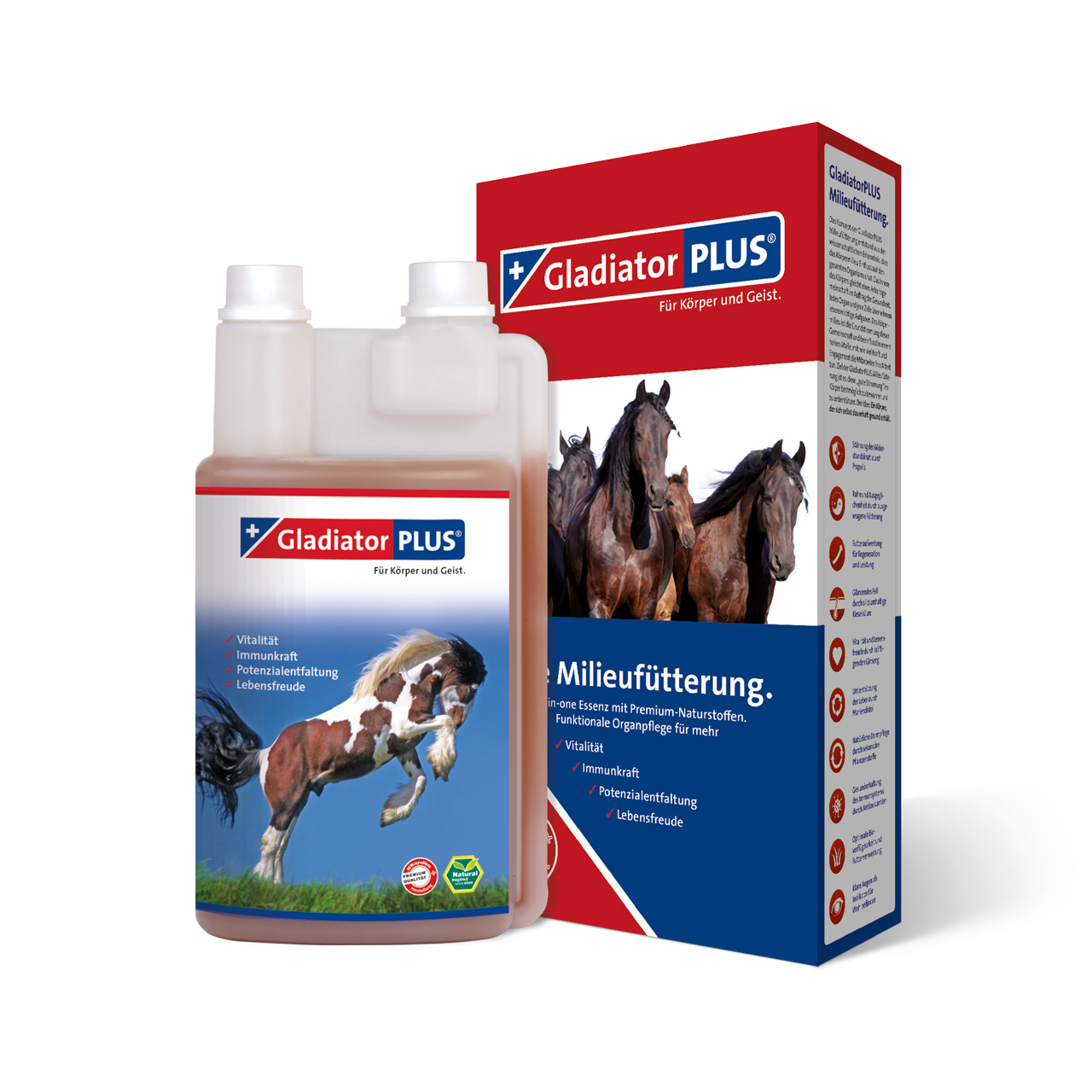 Gladiator Pferd Dosierflasche & Verpackung