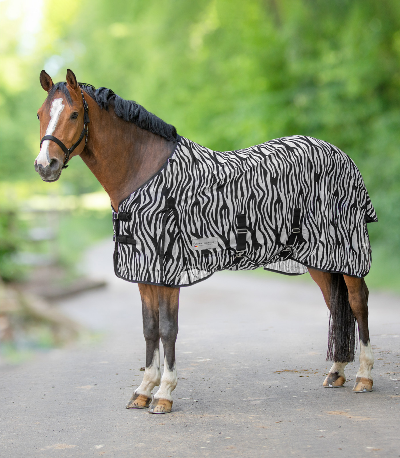Waldhausen Fliegendecke mit Zebra-Muster und Bauchlatz