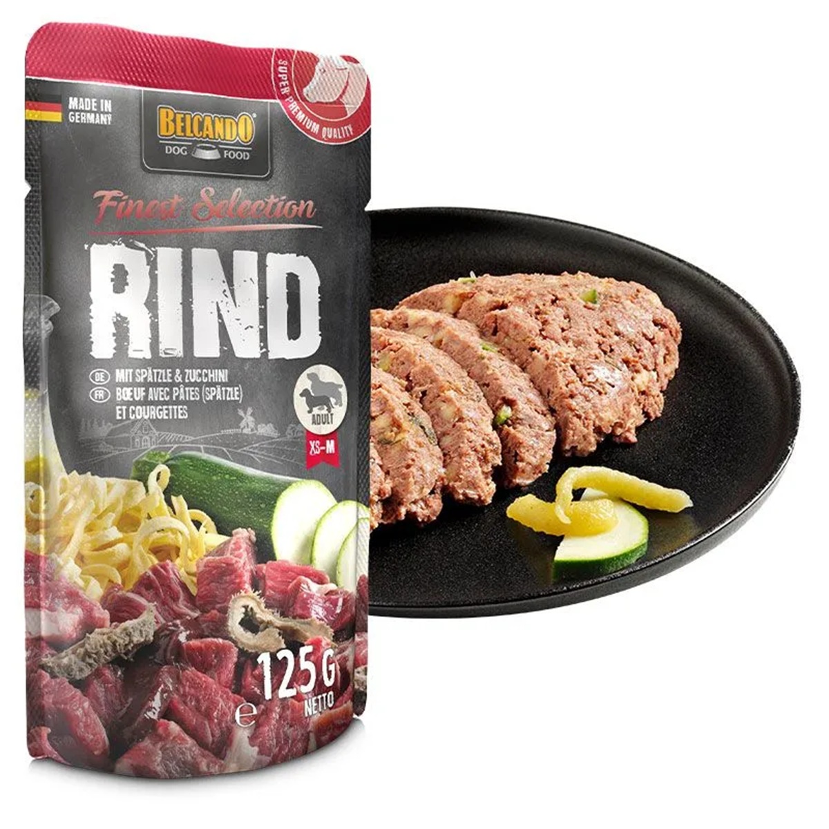 Produktansicht - Belcando - Rind & Spätzle mit Zucchini Frischebeutel