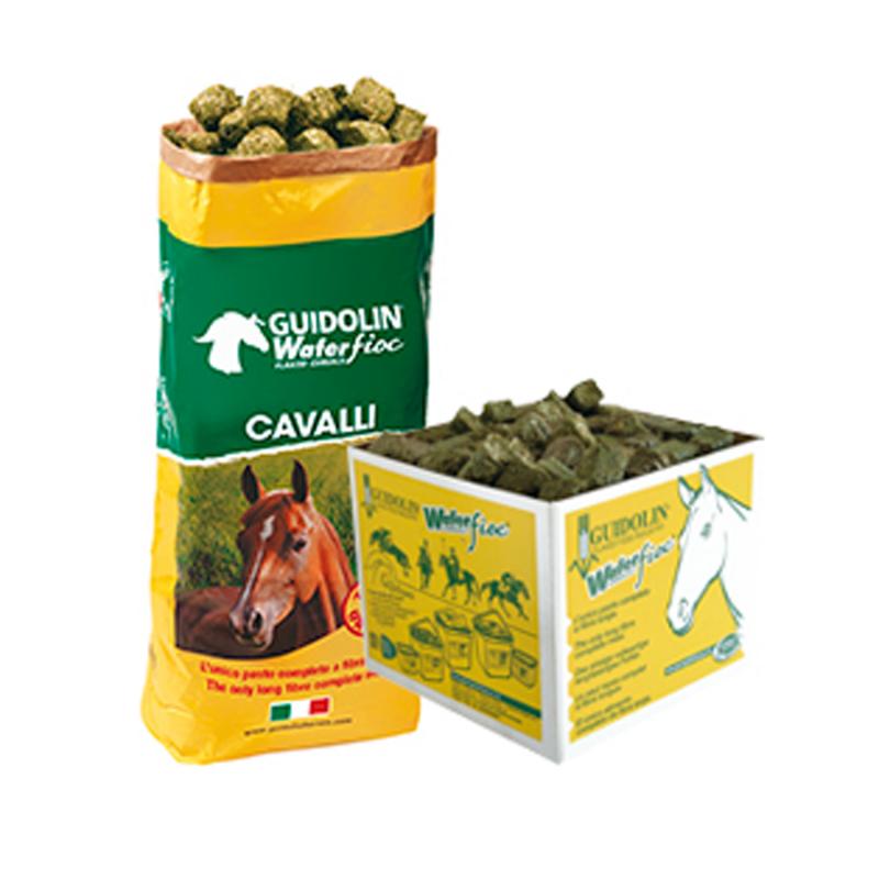 Guidolin Wafer Fioc Cavalli Futtersack mit Detailbild von Futterwürfeln