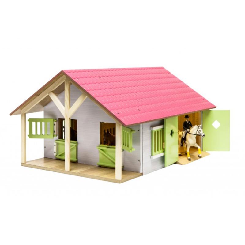 Produktansicht - KidsGLOBE - Pferdestall 2 Boxen + Lager pink 1:24